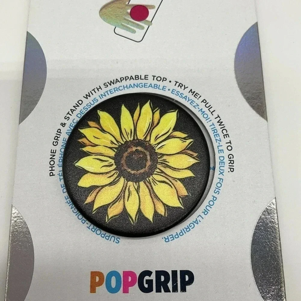 Set of 2 Sunflower Popsocket Yellow Black Phone Grip Holder Popgrip Holiday Gift